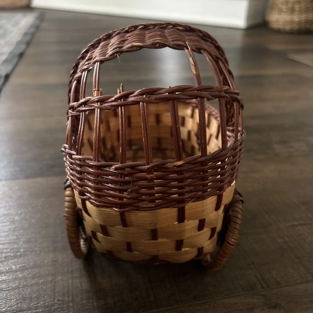 Vtg Wicker Rattan Baby Doll Carriage Small Decor Plant Holder